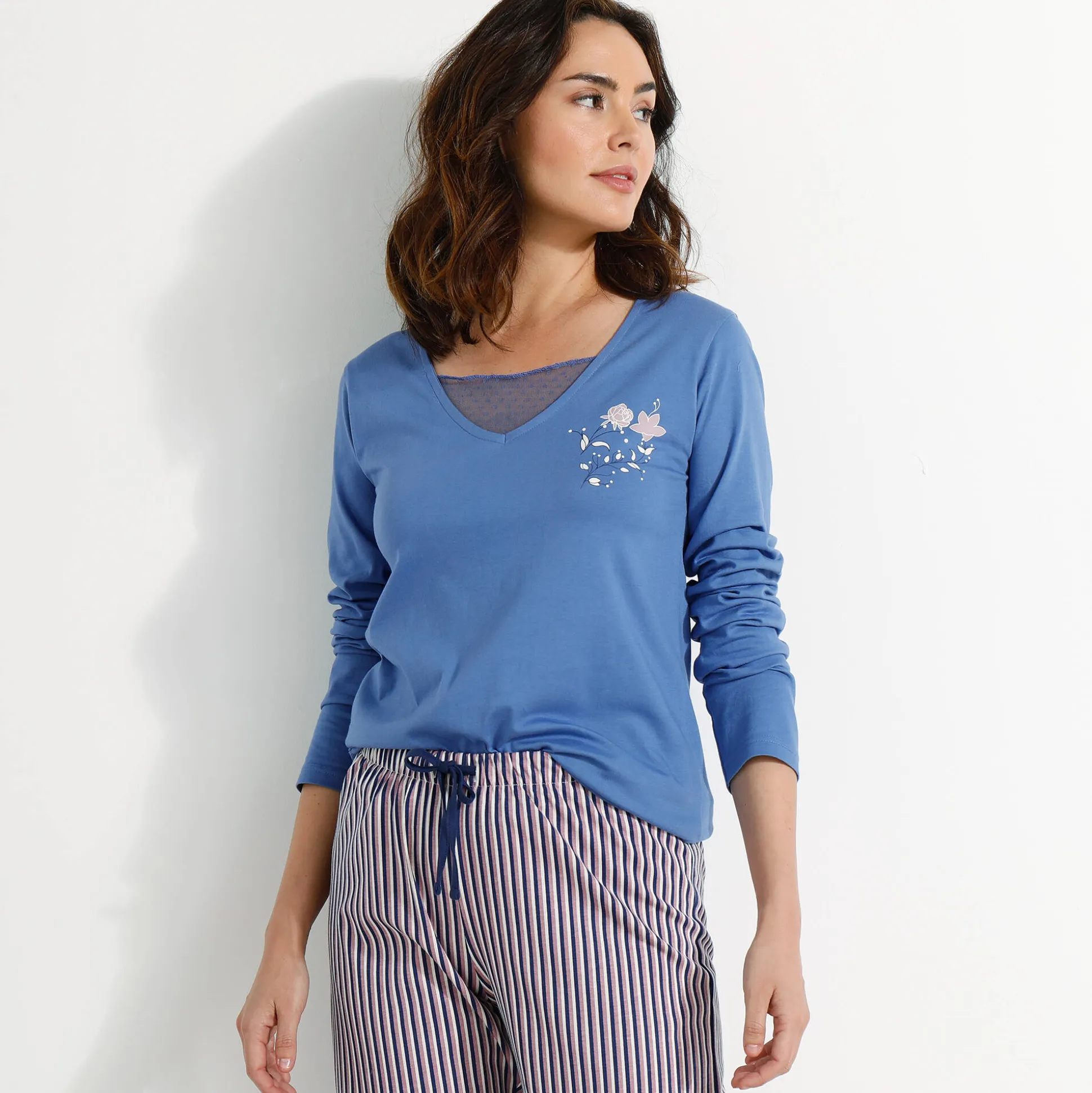 Pyjamabroek in katoen met strepenprint