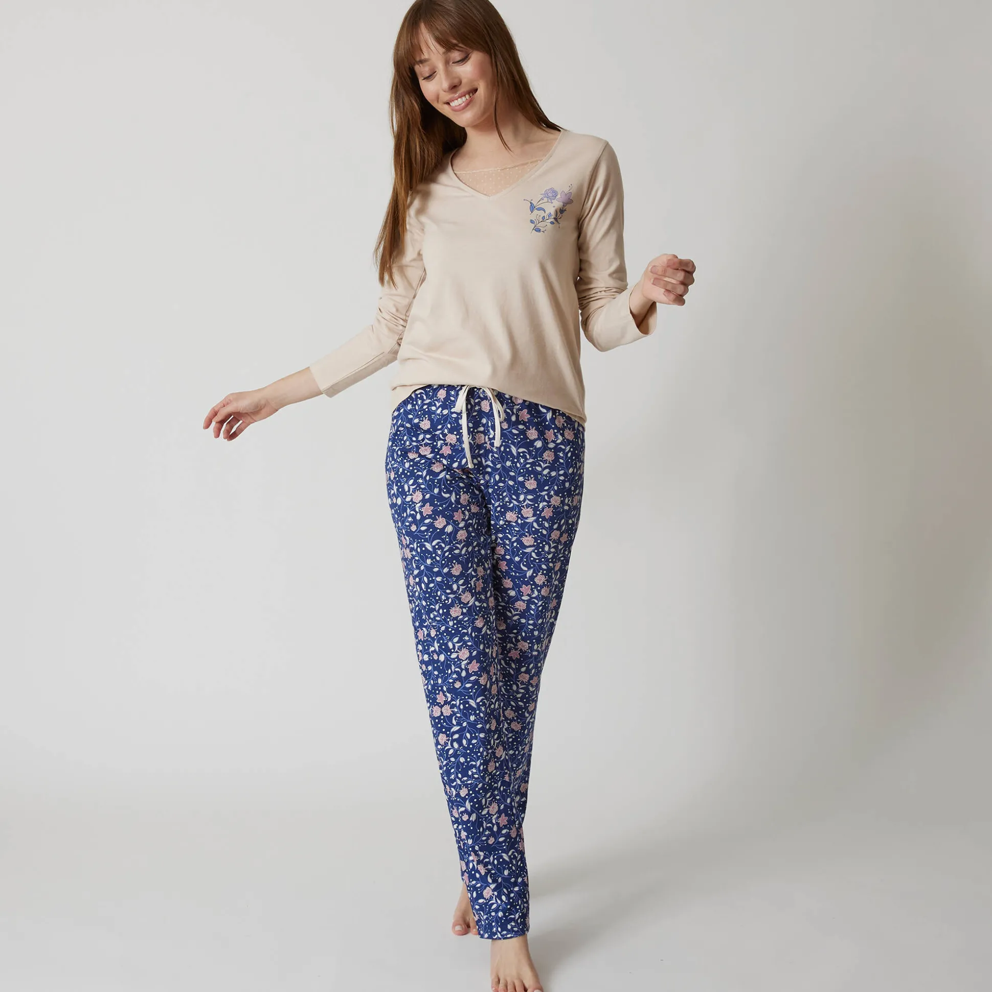 Pyjamabroek in katoen met bloemenprint