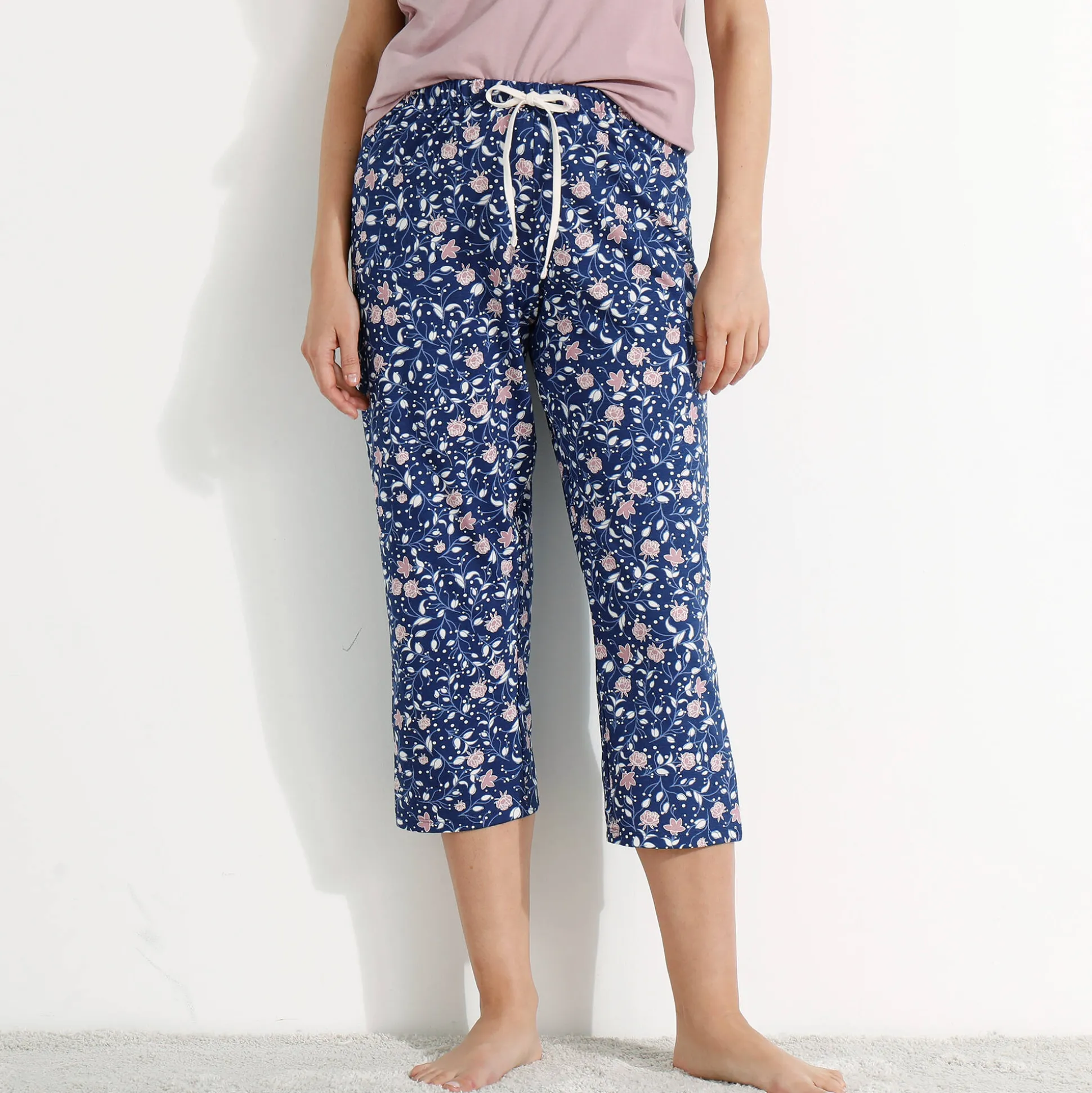 3/4-pyjamabroek in katoen met bloemenprint