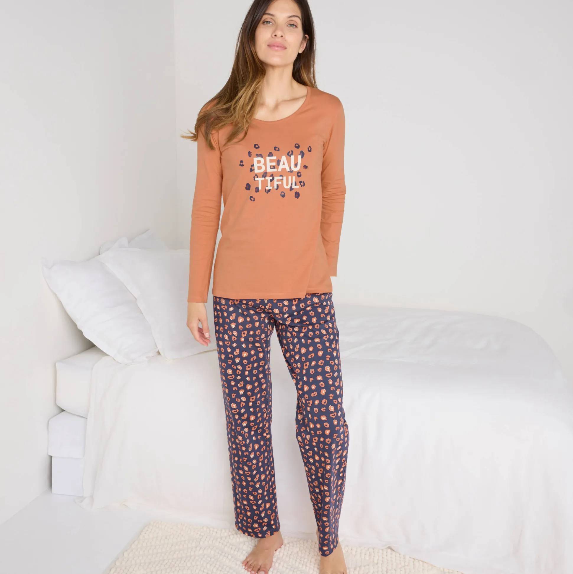 Pyjamabroek in katoen met print "Beautiful"