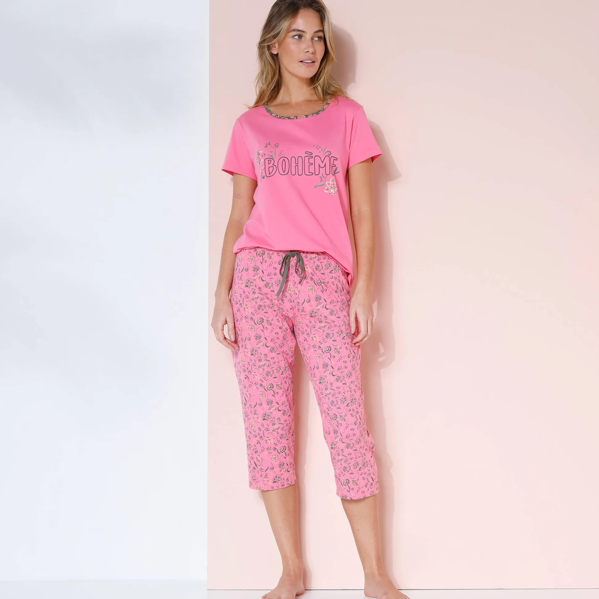 3/4-pyjamabroek met bloemenprint "Bohème"