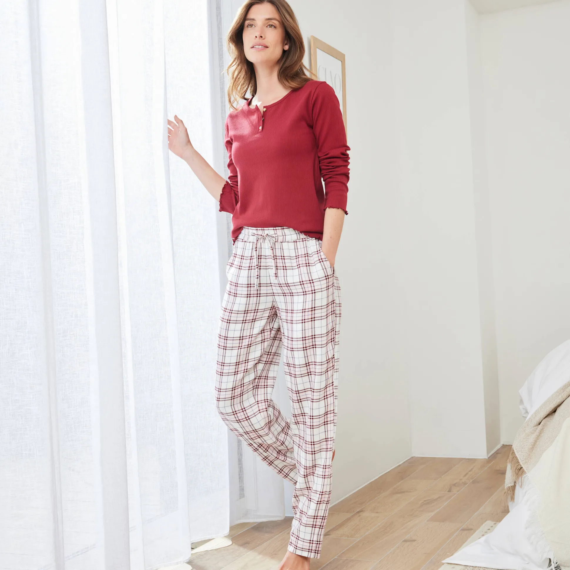 Pyjamabroek met ingeweven ruiten