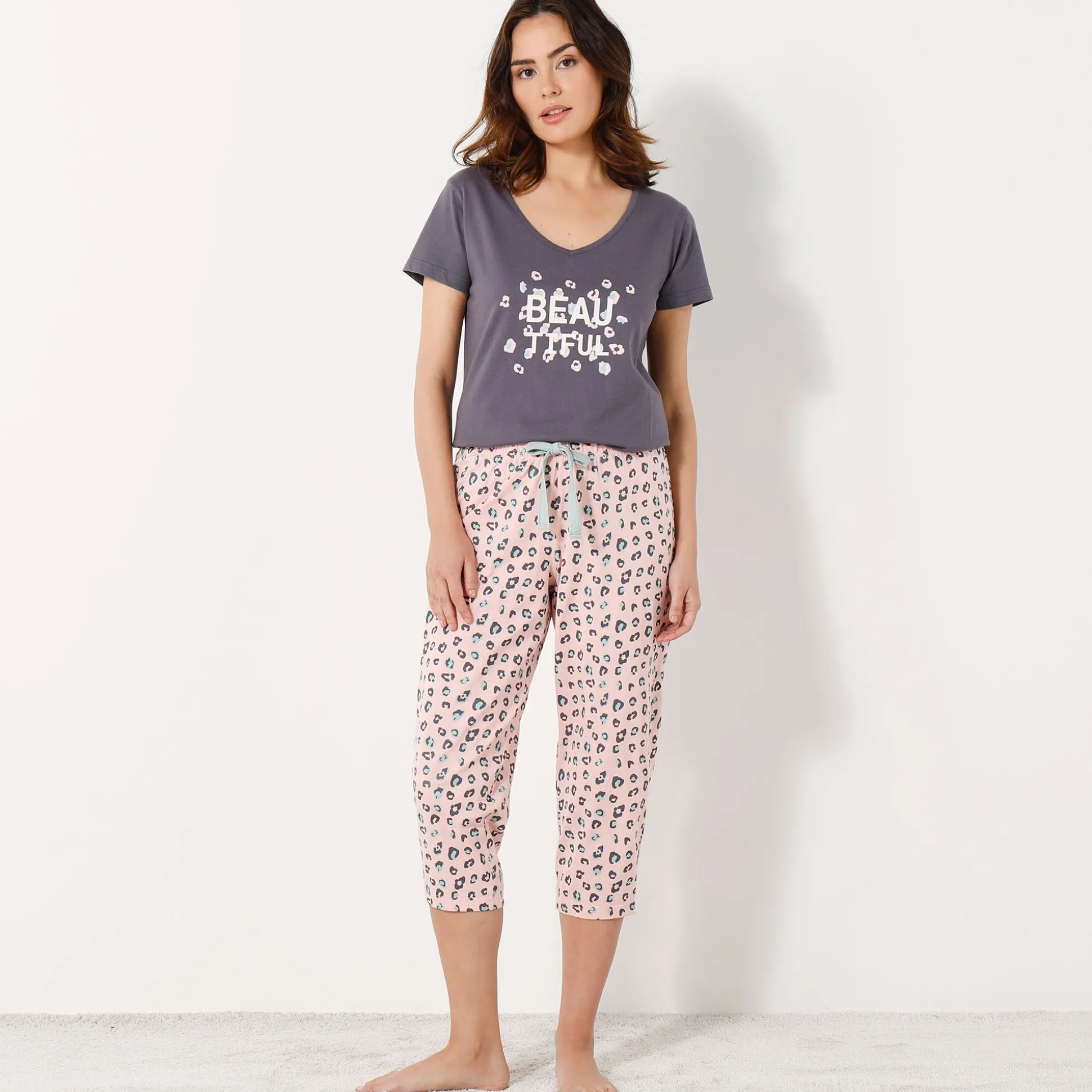 3/4-pyjamabroek met print "Beautiful"