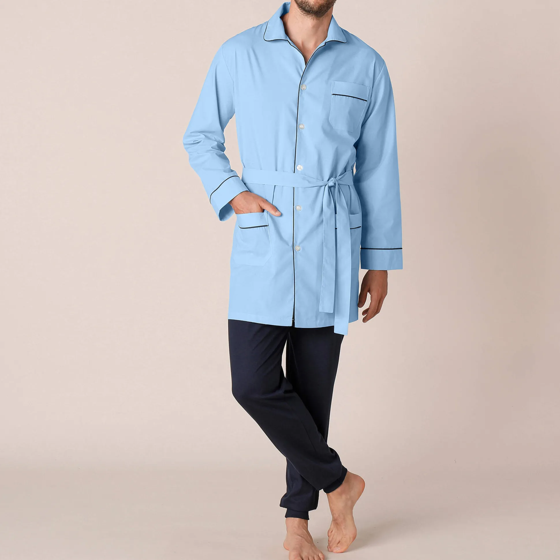 Pyjamajasje in popeline met doorknoopsluiting
