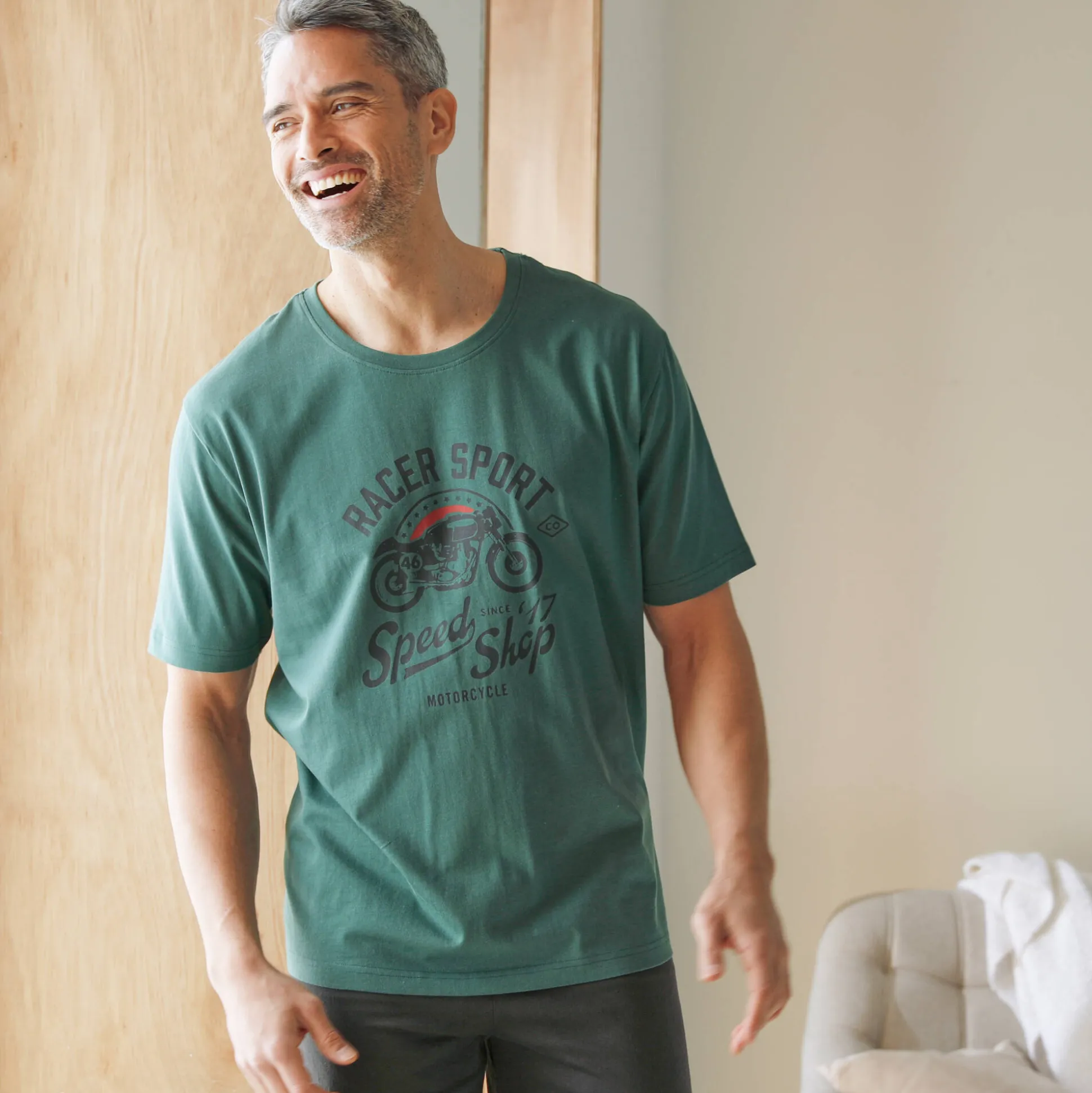 Pyjamashirt met geplaatste print en korte mouwen