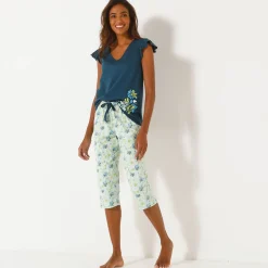 Pyjamashirt met korte mouwen en geplaatste bloemblaadjesprint