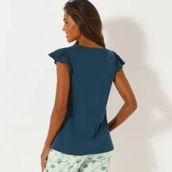 Pyjamashirt met korte mouwen en geplaatste bloemblaadjesprint