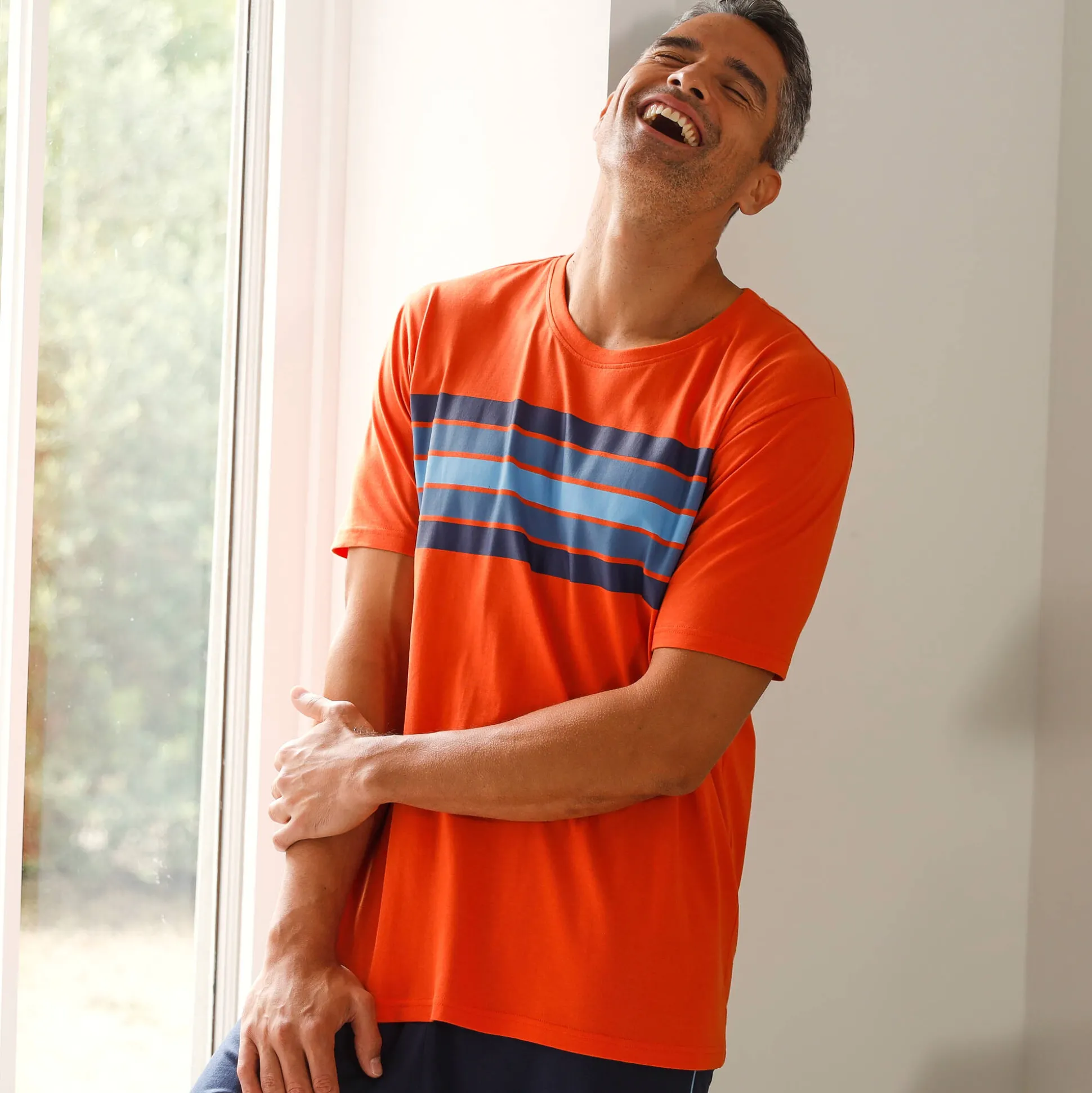 Pyjamashirt met korte mouwen en strepen, katoen