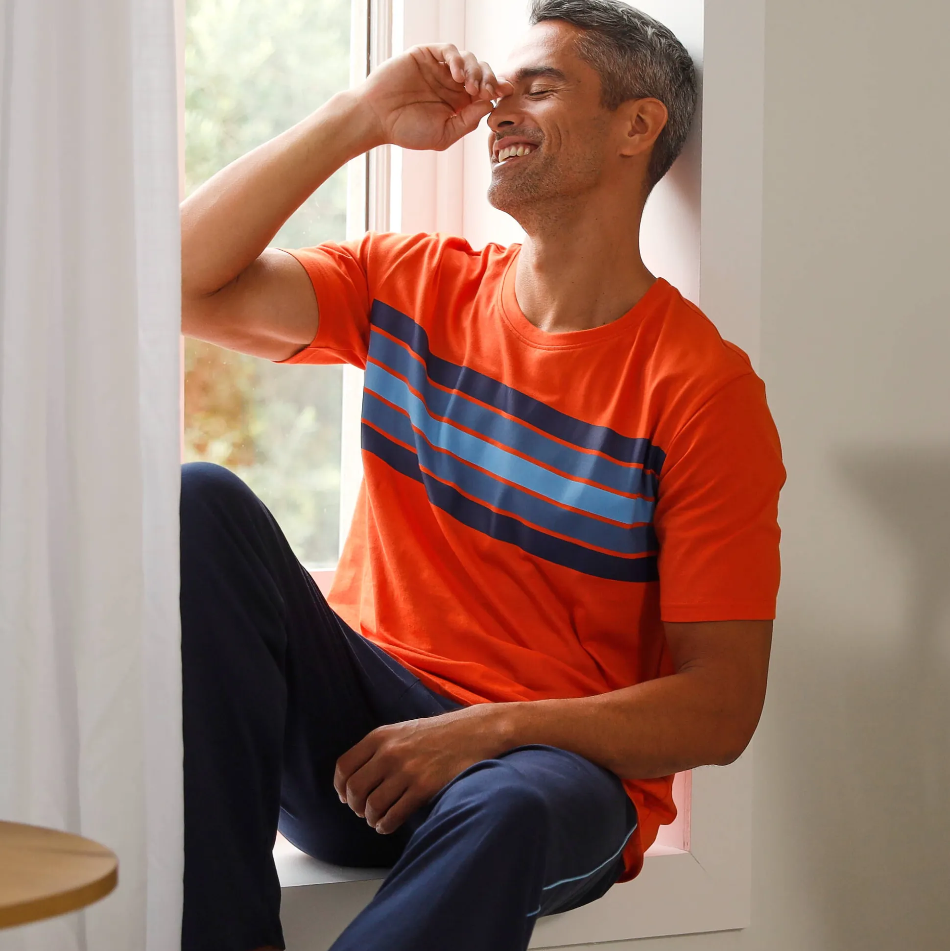 Pyjamashirt met korte mouwen en strepen, katoen