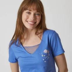 Pyjamashirt met korte mouwen en bloemenmotief
