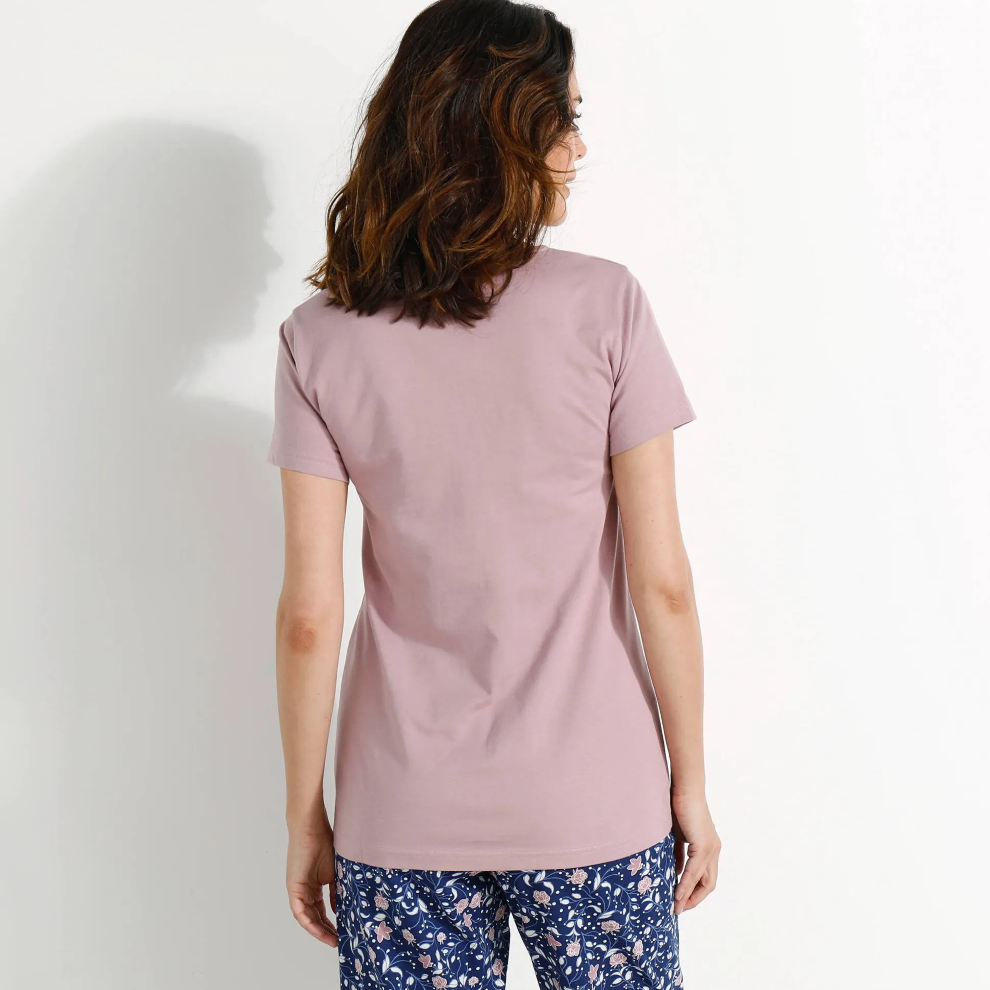 Pyjamashirt met korte mouwen en bloemenmotief