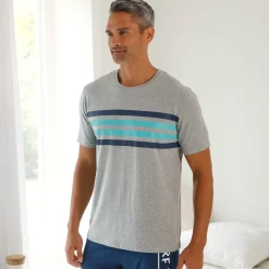 Pyjamashirt met korte mouwen en strepenprint