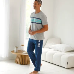 Pyjamashirt met korte mouwen en strepenprint