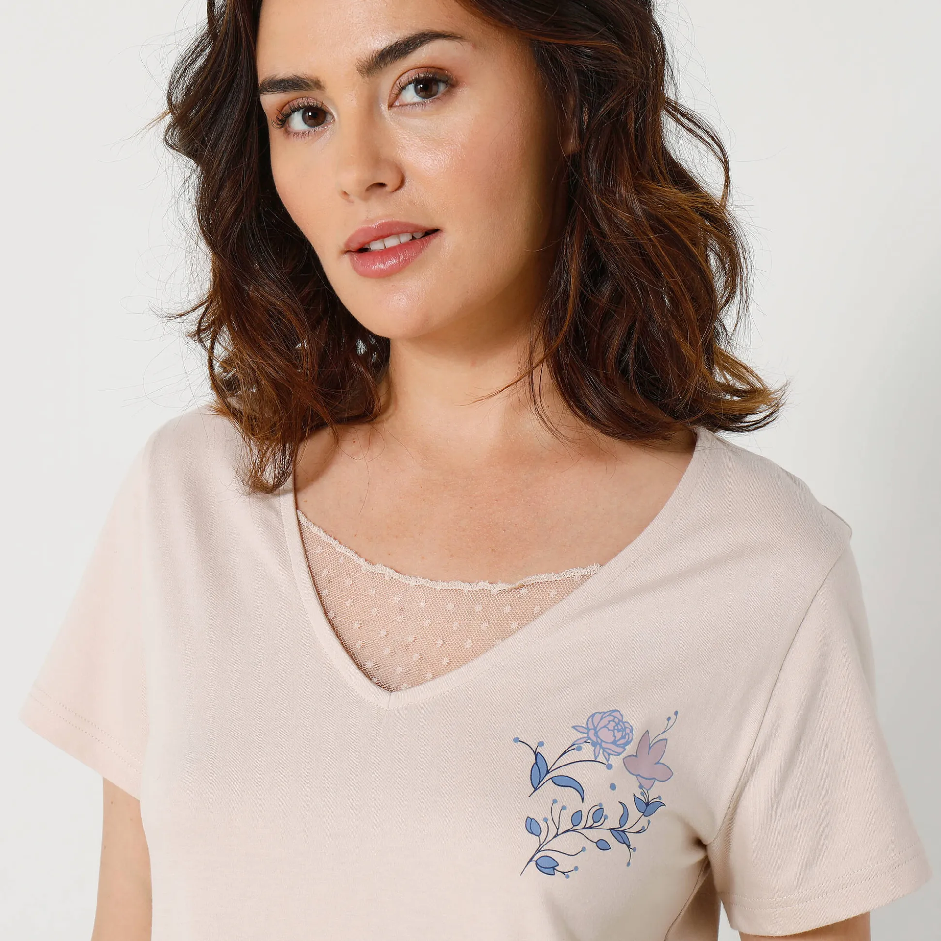 Pyjamashirt met korte mouwen en bloemenmotief