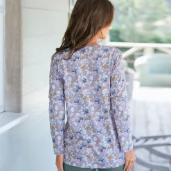 Pyjamashirt met lange mouwen en bloemblaadjesprint