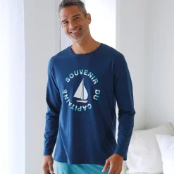 Pyjamashirt met lange mouwen en bootmotief