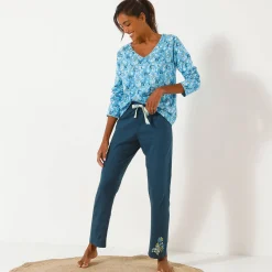 Pyjamashirt met lange mouwen en bloemblaadjesprint