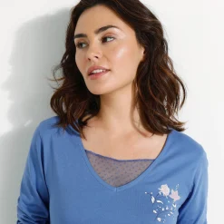 Pyjamashirt met lange mouwen en bloemenmotief