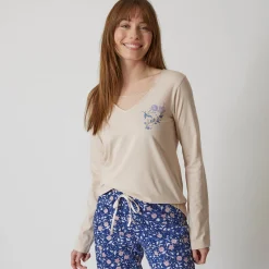 Pyjamashirt met lange mouwen en bloemenmotief