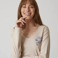 Pyjamashirt met lange mouwen en bloemenmotief