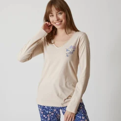 Pyjamashirt met lange mouwen en bloemenmotief