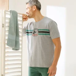 Pyjamashirt met strepenmotief op de borst, korte mouwen