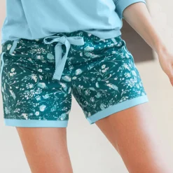 Pyjamashort - smaragdgroen met bloemenprint