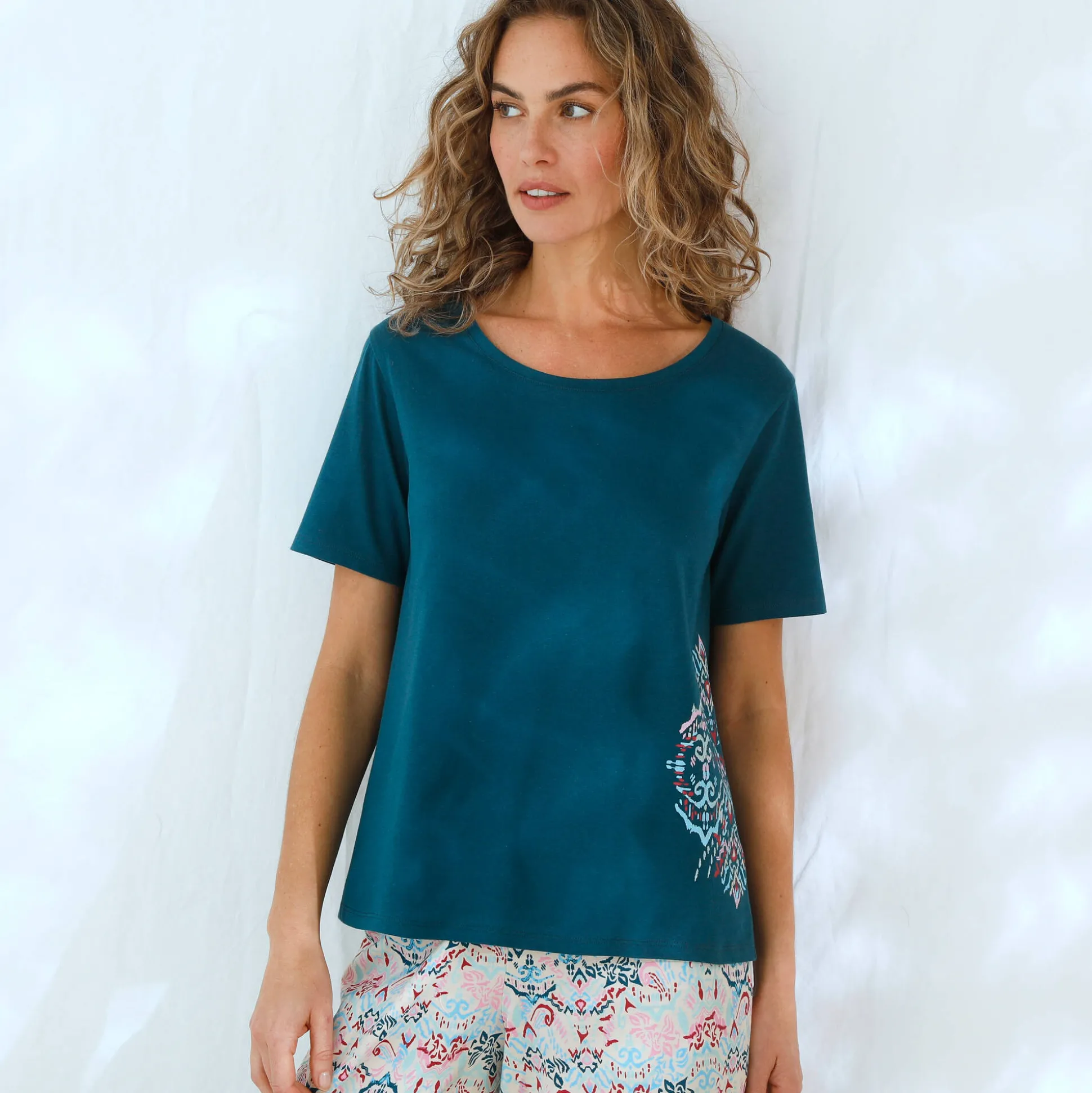 Pyjama-T-shirt met Ikat-print