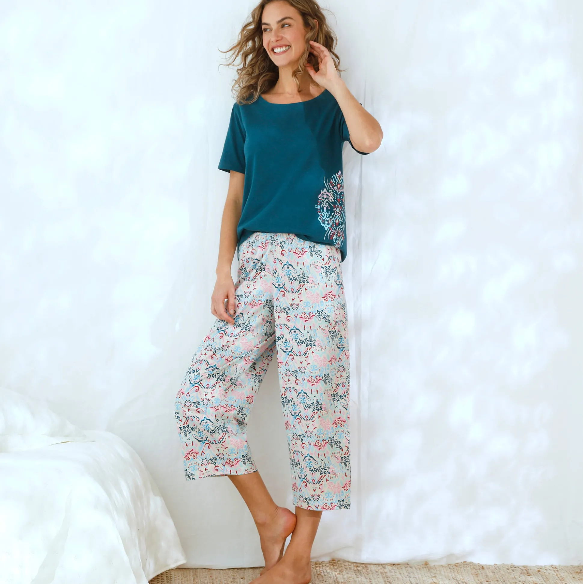Pyjama-T-shirt met Ikat-print
