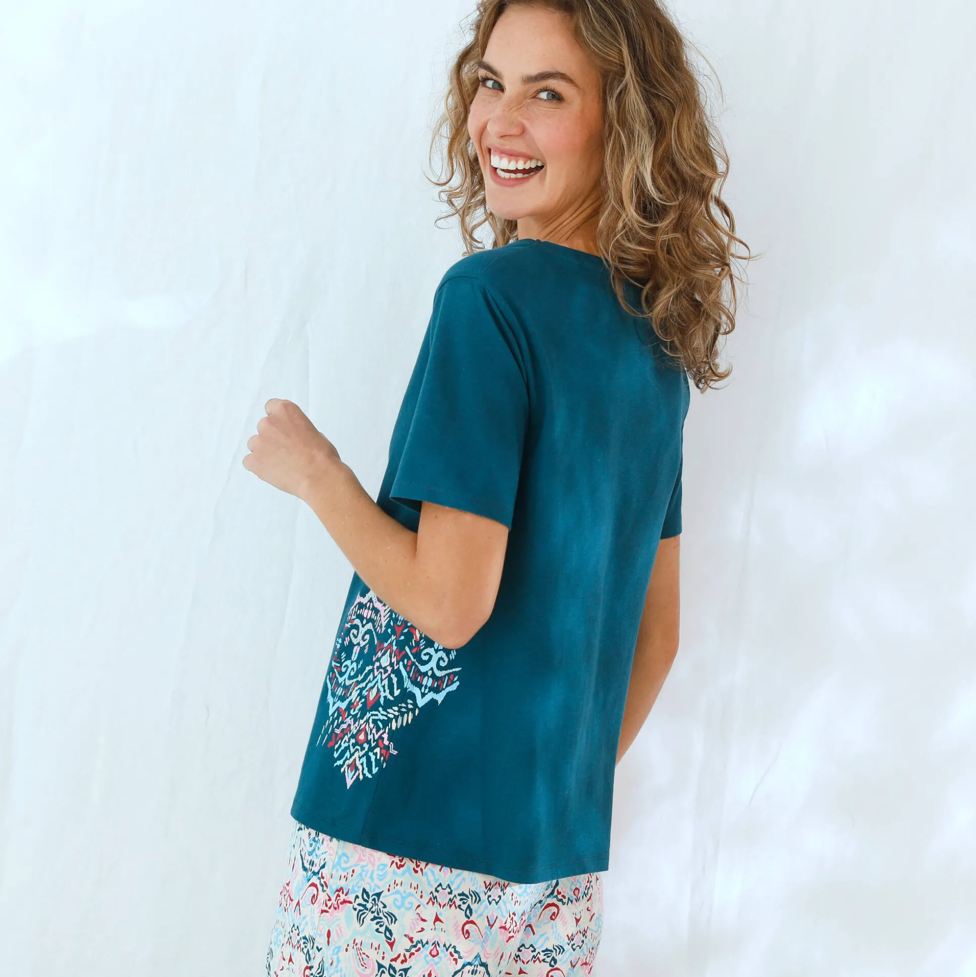 Pyjama-T-shirt met Ikat-print