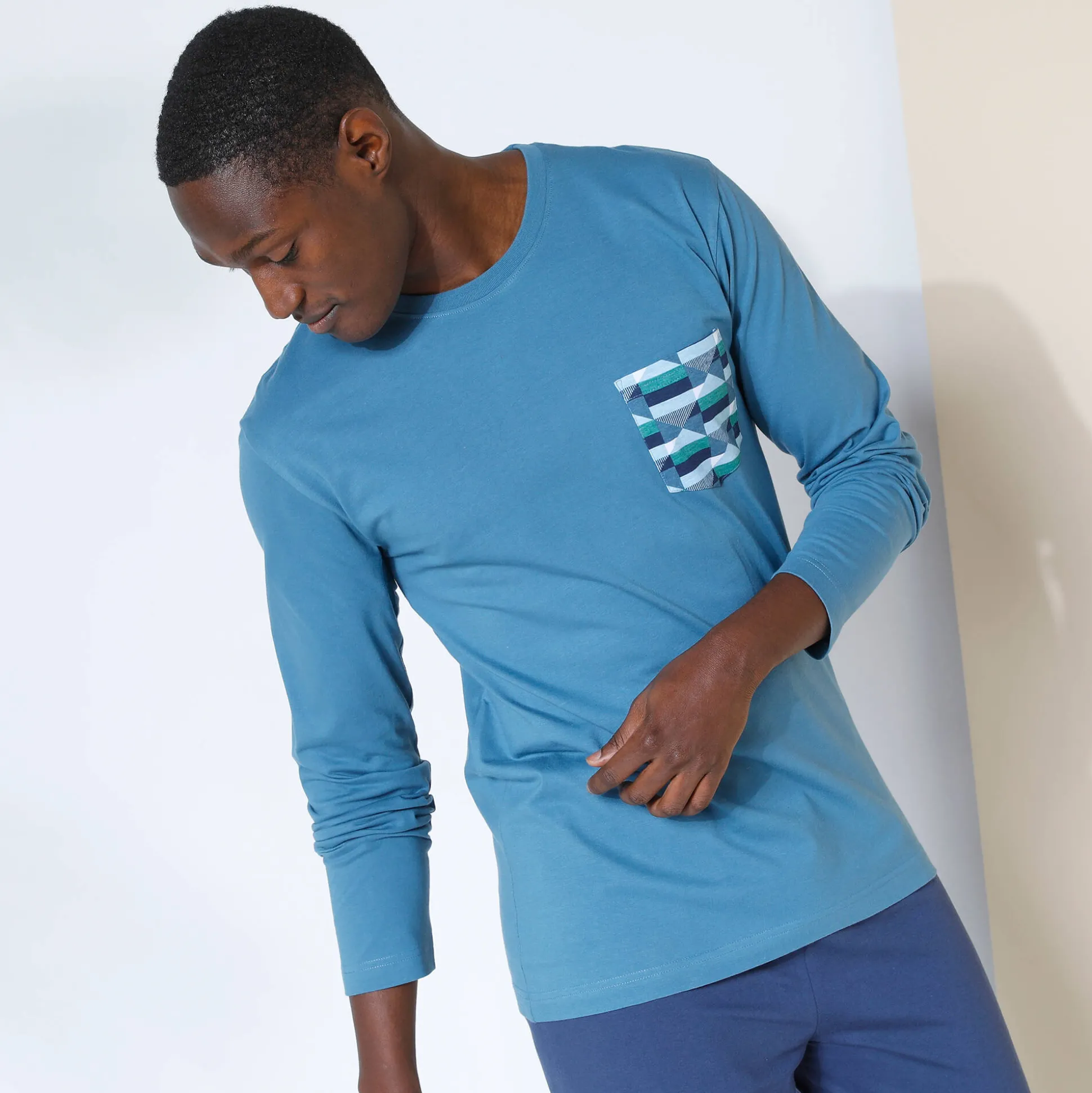 Pyjama-T-shirt met lange mouwen, blauw