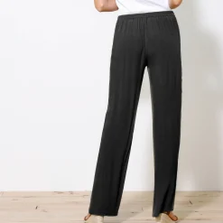 Rechte broek in effen crepon
