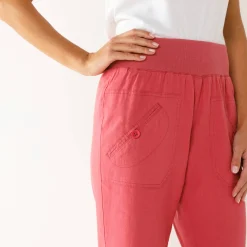Rechte 7/8-broek met elastische taille, linnen/katoen