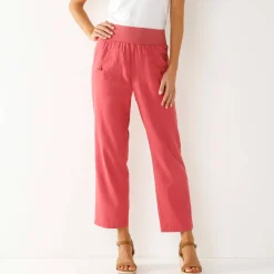 Rechte 7/8-broek met elastische taille, linnen/katoen