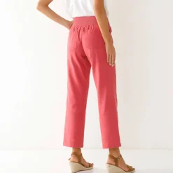 Rechte 7/8-broek met elastische taille, linnen/katoen