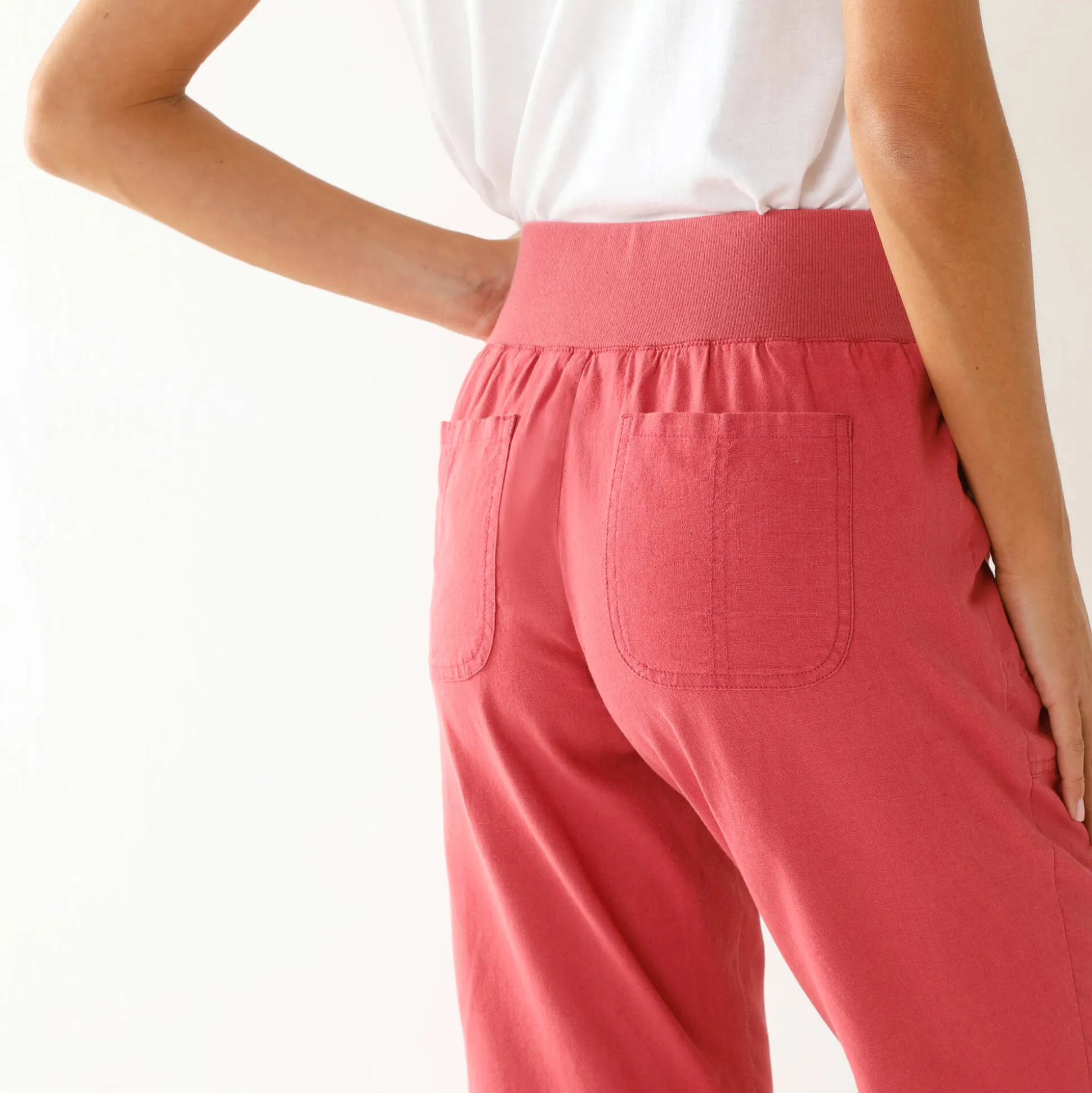 Rechte 7/8-broek met elastische taille, linnen/katoen