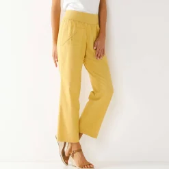 Rechte 7/8-broek met elastische taille, linnen/katoen