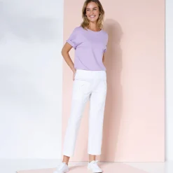 Rechte 7/8-broek met elastische taille, linnen/katoen