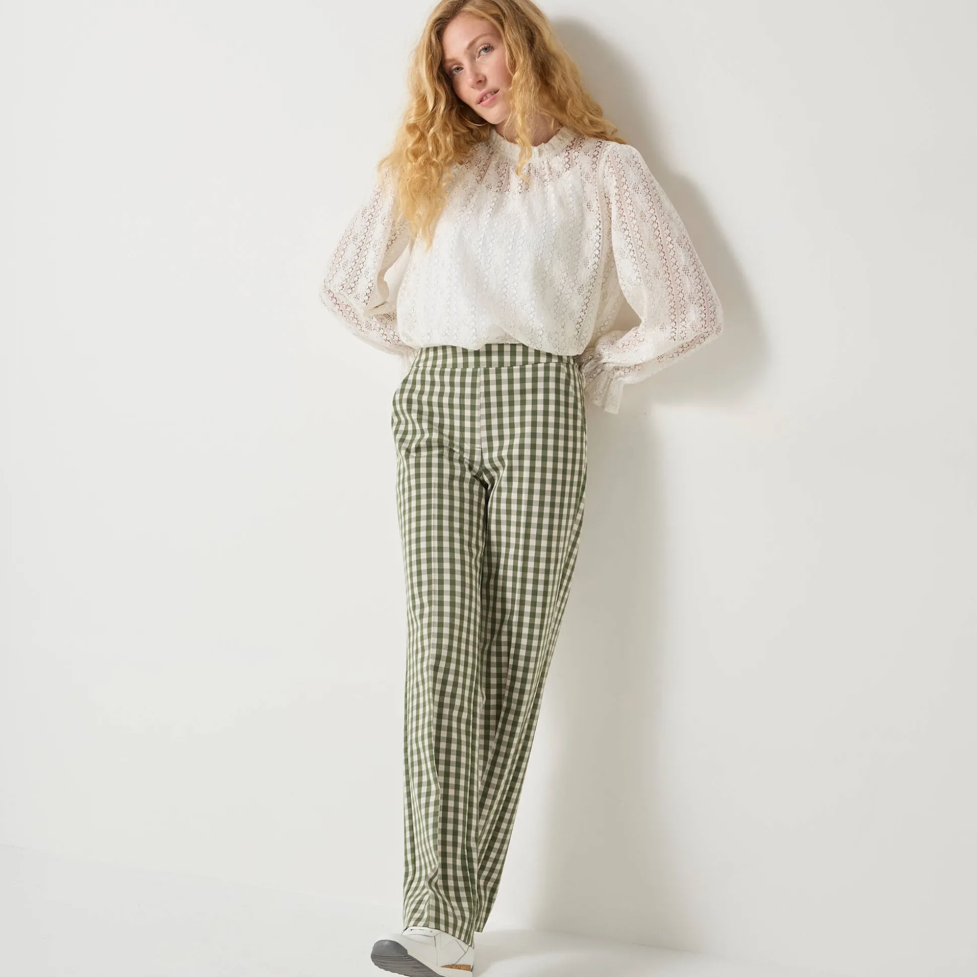 Rechte broek met ingeweven ruiten