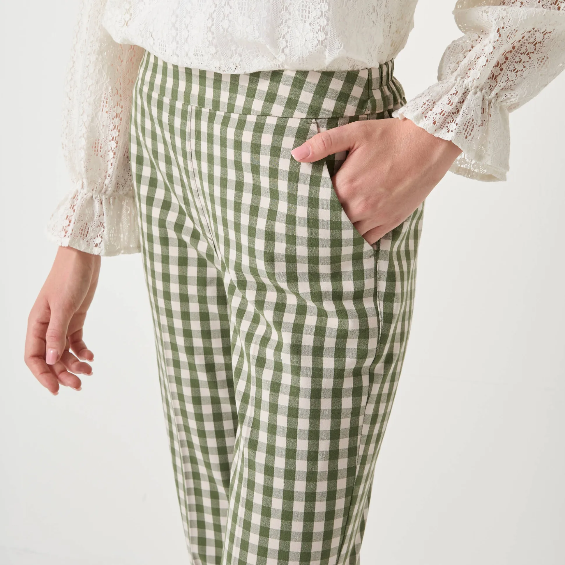 Rechte broek met ingeweven ruiten