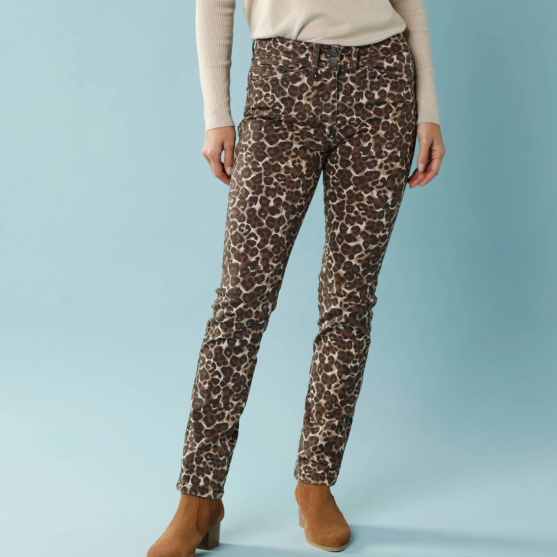 Rechte broek met luipaardprint, kleine lengtes