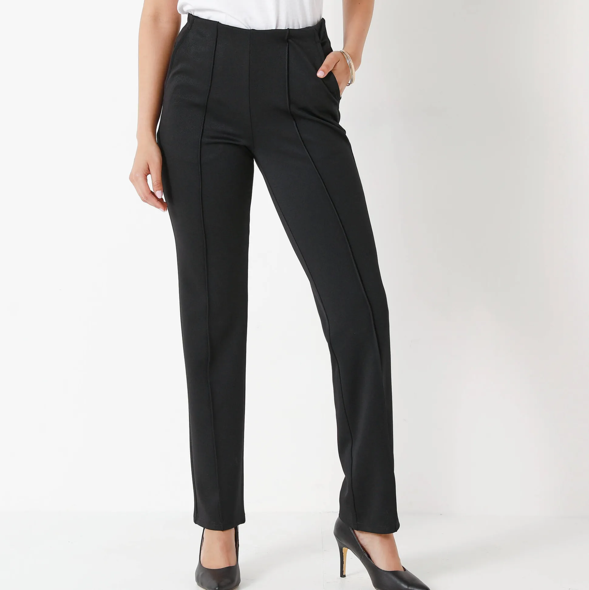 Rechte broek met platte buik-effect, tricot