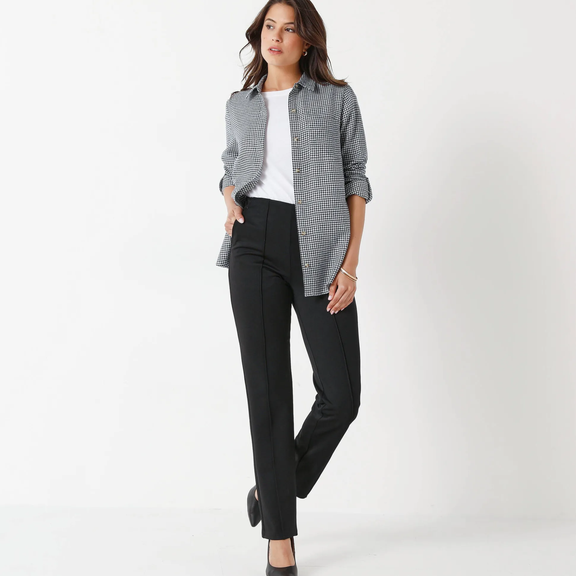 Rechte broek met platte buik-effect, tricot