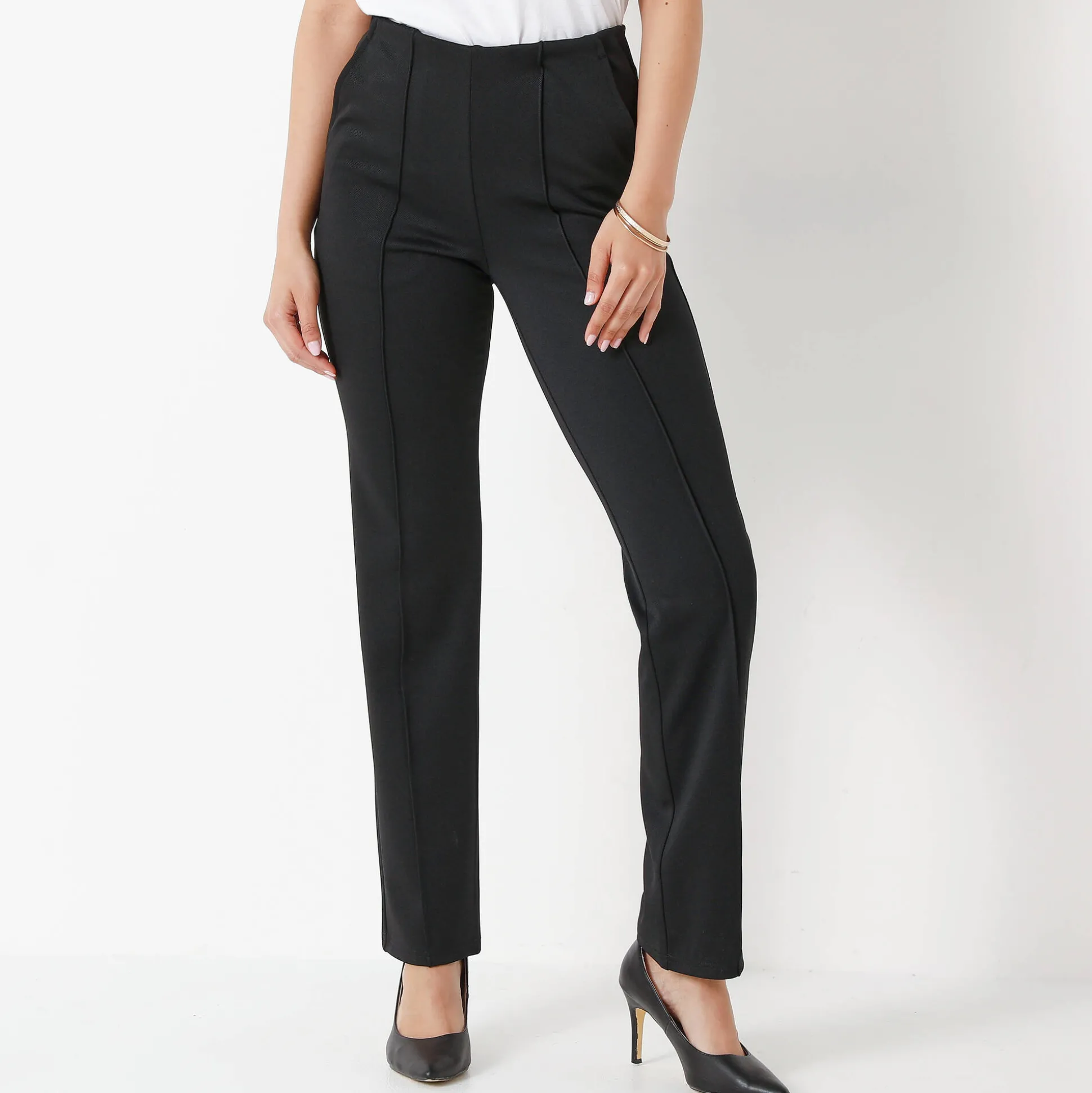 Rechte broek met platte buik-effect, tricot