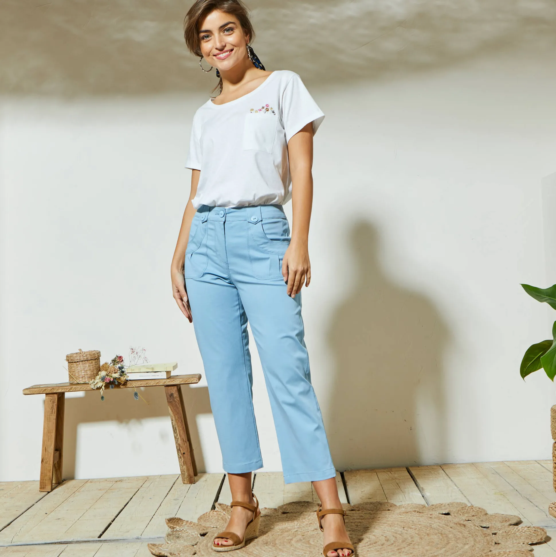 Rechte 7/8-broek met stretch