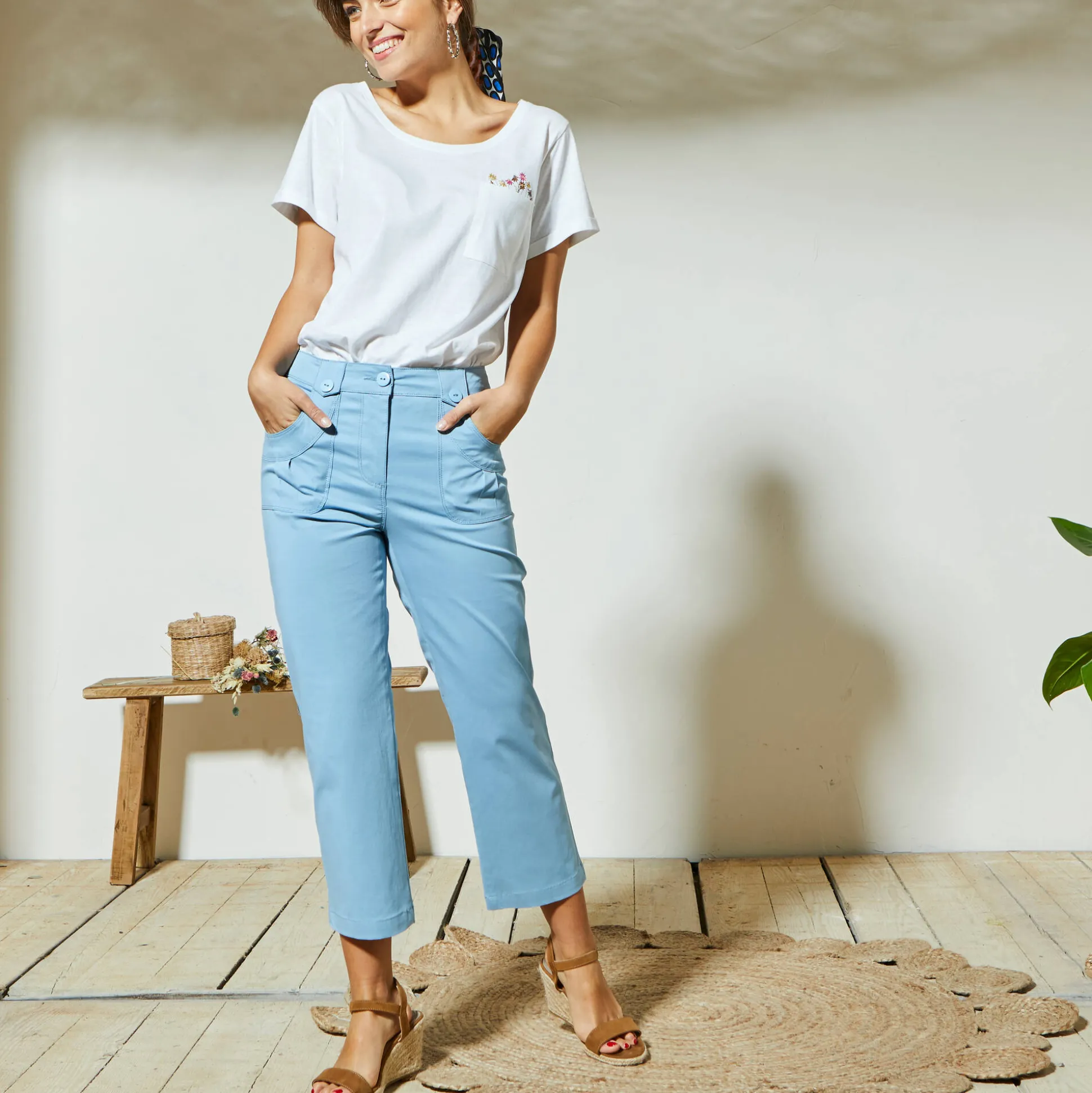 Rechte 7/8-broek met stretch