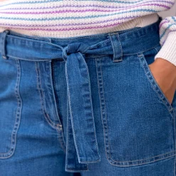 Rechte jeans met hoge taille, bindceintuur