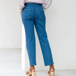 Rechte jeans met hoge taille, bindceintuur