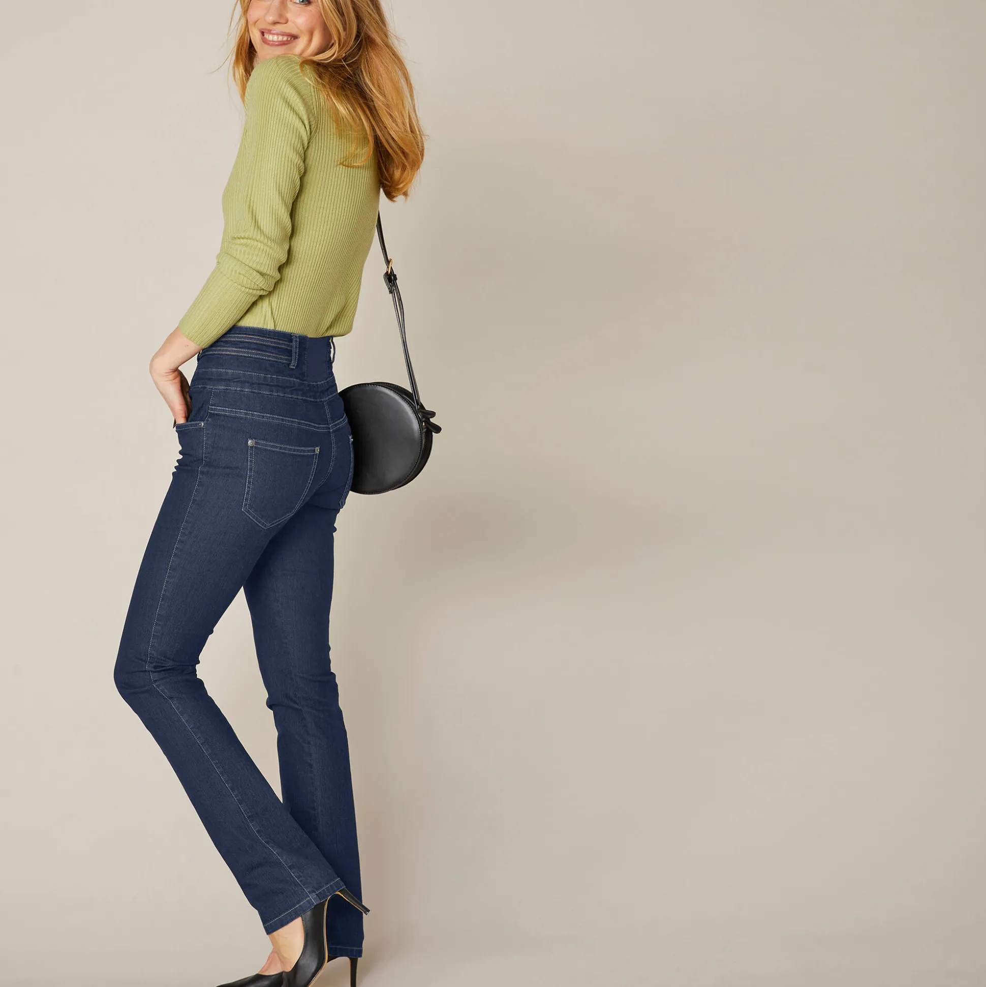 Rechte jeans met hoge taille - kleine lengte