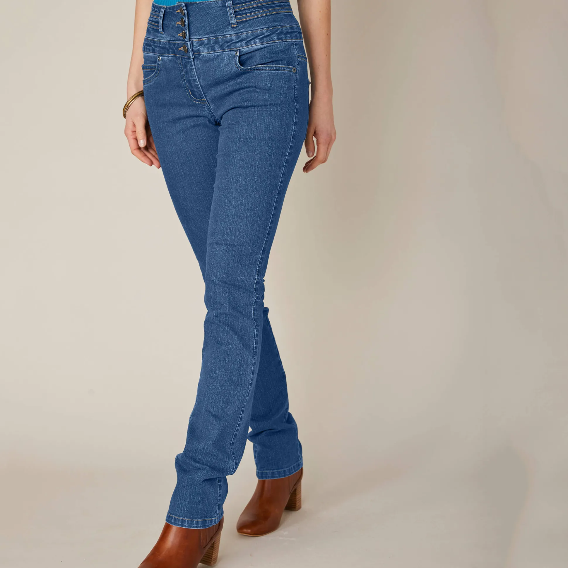 Rechte jeans met hoge taille - kleine lengte